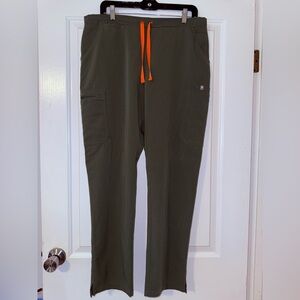 Figs Women’s Olive Green Cargo Scrubs with Orange Drawstring